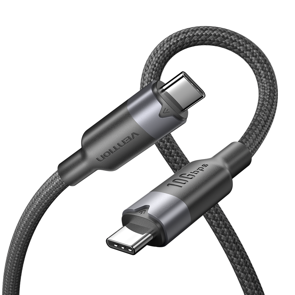 USB-C 3.2 Gen2/apa -> USB-C 3.2 Gen2/apa, fekete, alumínium házas, fonott, 5A, 100W, 4K@60Hz, 0,5m, adat- és töltőkábel