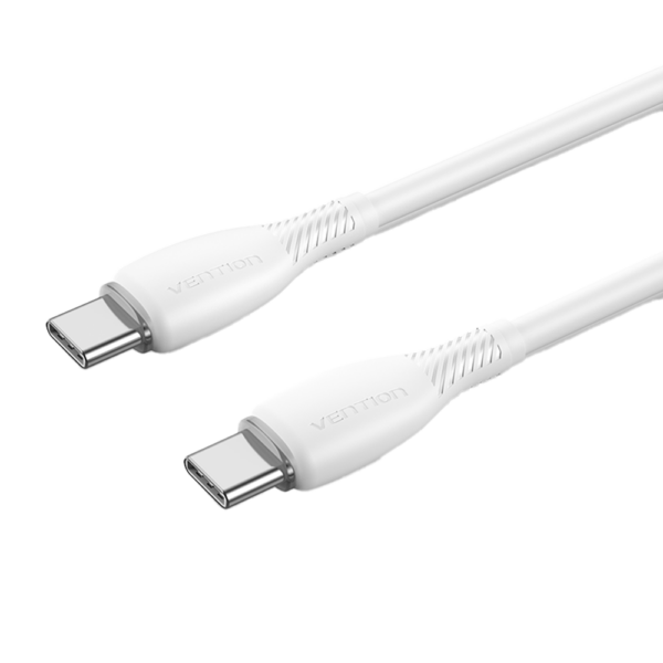 USB-C 2.0/apa -> USB-C 2.0/apa, fehér, PVC, 3A, 60W, 1m, flexibilis, adat- és töltőkábel