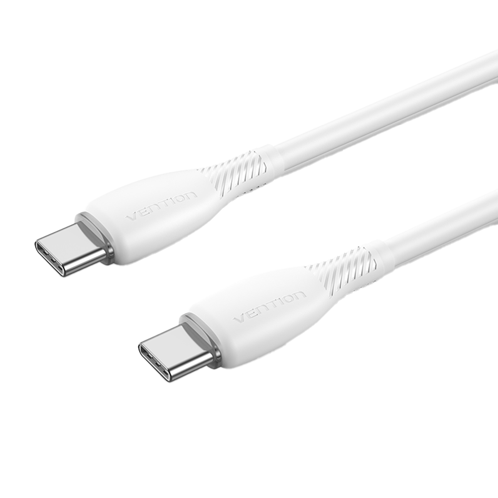 USB-C 2.0/apa -> USB-C 2.0/apa, fehér, PVC, 3A, 60W, 1m, flexibilis, adat- és töltőkábel
