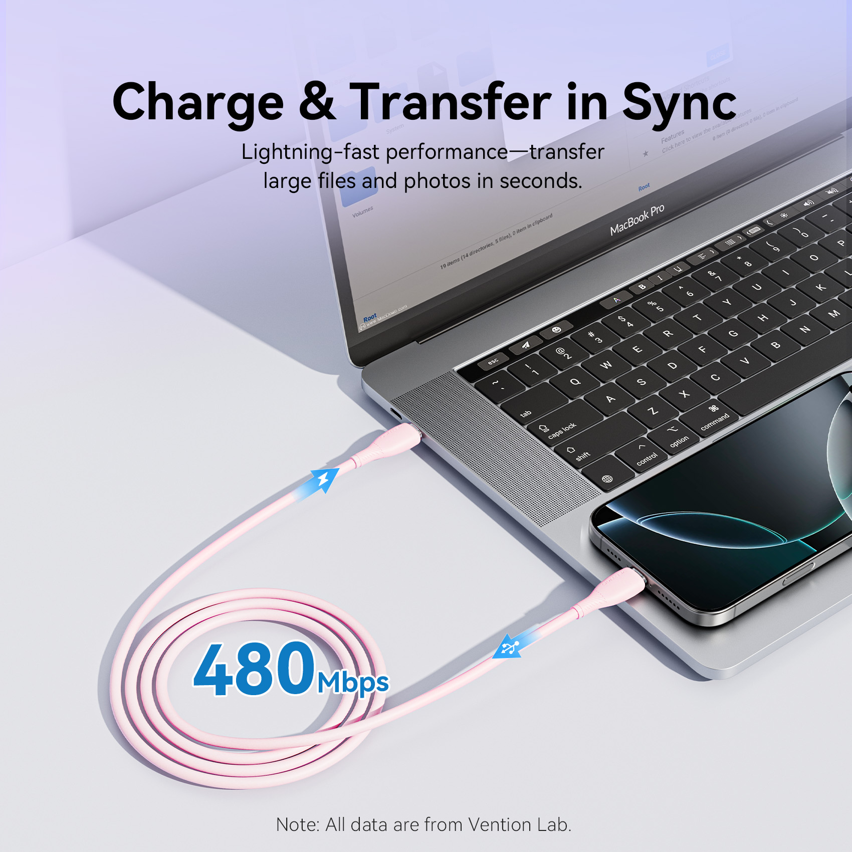 USB-C 2.0/apa -> USB-C 2.0/apa, fehér, PVC, 3A, 60W, 1m, flexibilis, adat- és töltőkábel