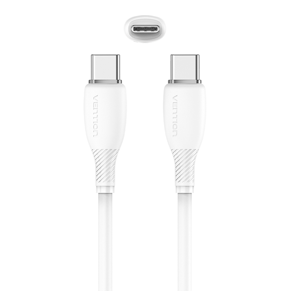 USB-C 2.0/apa -> USB-C 2.0/apa, fehér, PVC, 3A, 60W, 1m, flexibilis, adat- és töltőkábel