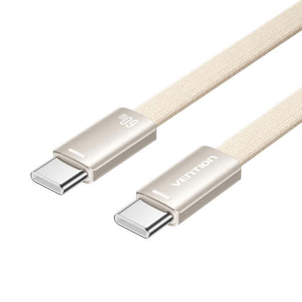 USB-C/apa -> USB-C/apa, arany, fonott, 3A, 60W, 1m, lapos kivitelű, adat- és töltőkábel