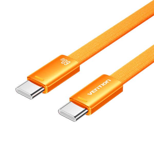USB-C/apa -> USB-C/apa, narancs, fonott, 3A, 60W, 1m, lapos kivitelű, adat- és töltőkábel