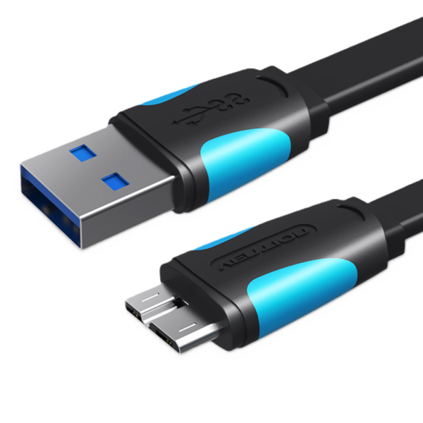 USB-A 3.0/apa -> Micro-B/apa, fekete, PVC, 2A, 10W, 0,5m, lapos, adat- és töltőkábel