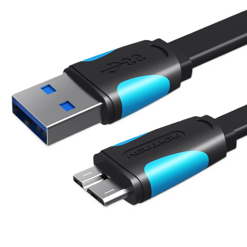 USB-A 3.0/apa -> Micro-B/apa, fekete, PVC, 2A, 10W, 0,5m, lapos, adat- és töltőkábel