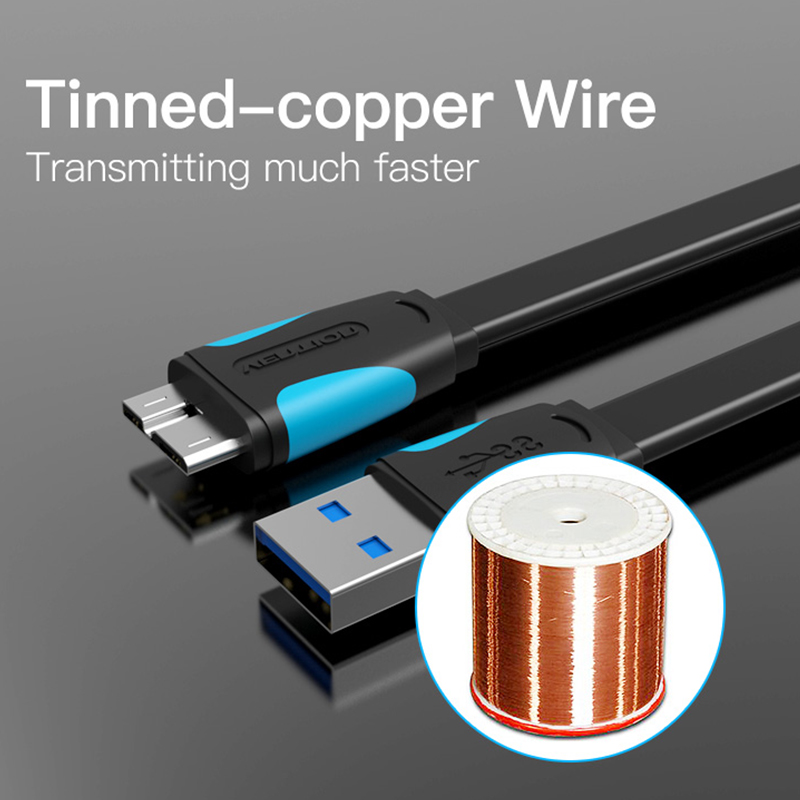 USB-A 3.0/apa -> Micro-B/apa, fekete, PVC, 2A, 10W, 0,5m, lapos, adat- és töltőkábel