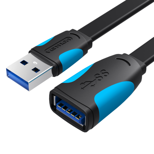 USB-A 3.0/apa -> USB-A 3.0/anya, fekete, PVC, lapos, 1m, hosszabbító kábel