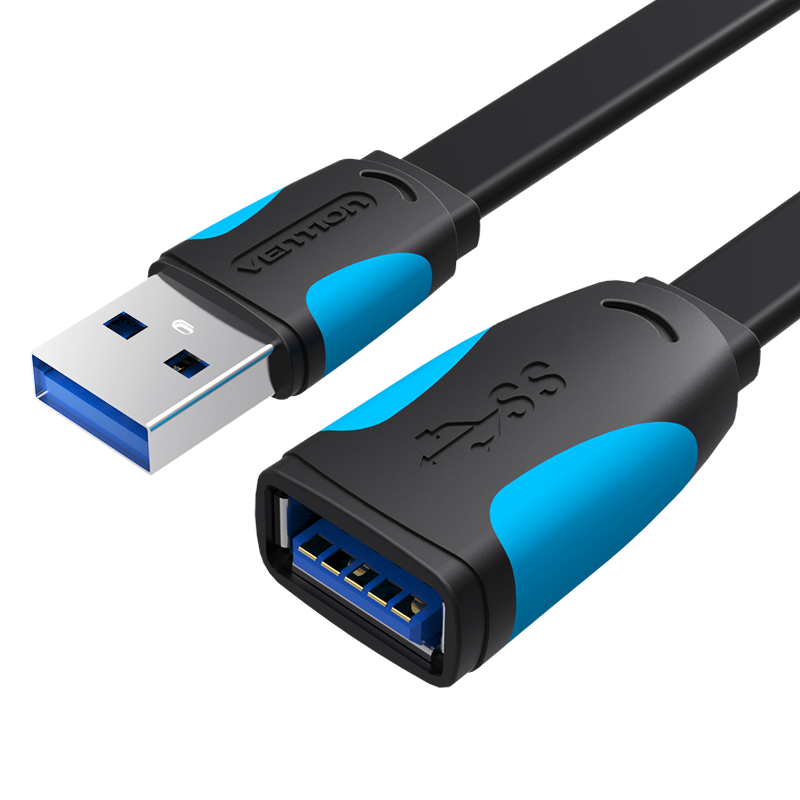 USB-A 3.0/apa -> USB-A 3.0/anya, fekete, PVC, lapos, 1m, hosszabbító kábel