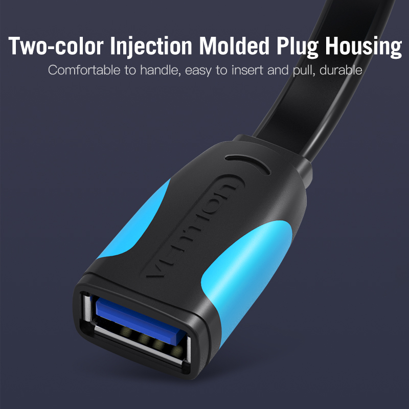 USB-A 3.0/apa -> USB-A 3.0/anya, fekete, PVC, lapos, 1m, hosszabbító kábel