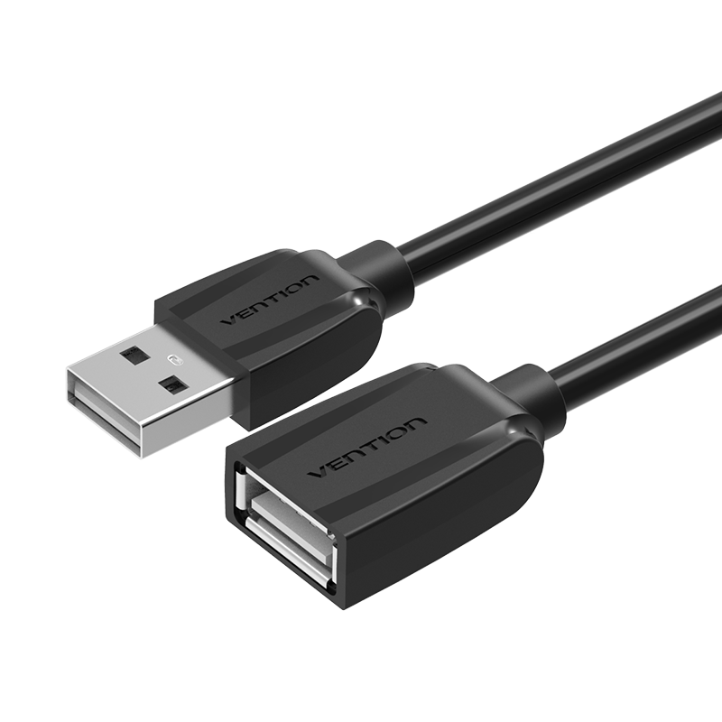 USB-A 2.0/apa -> USB-A 2.0/anya, fekete, PVC, 0,5m, vékony hosszabbító kábel