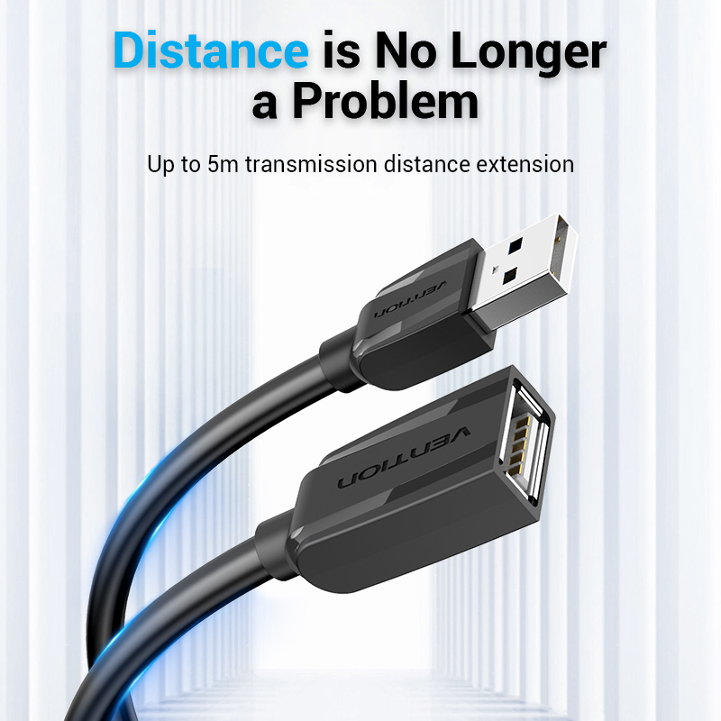 USB-A 2.0/apa -> USB-A 2.0/anya, fekete, PVC, 0,5m, vékony hosszabbító kábel