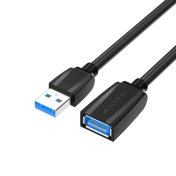 USB-A 3.0/apa -> USB-A 3.0/anya, fekete, PVC, 1,5m, vékony hosszabbító kábel