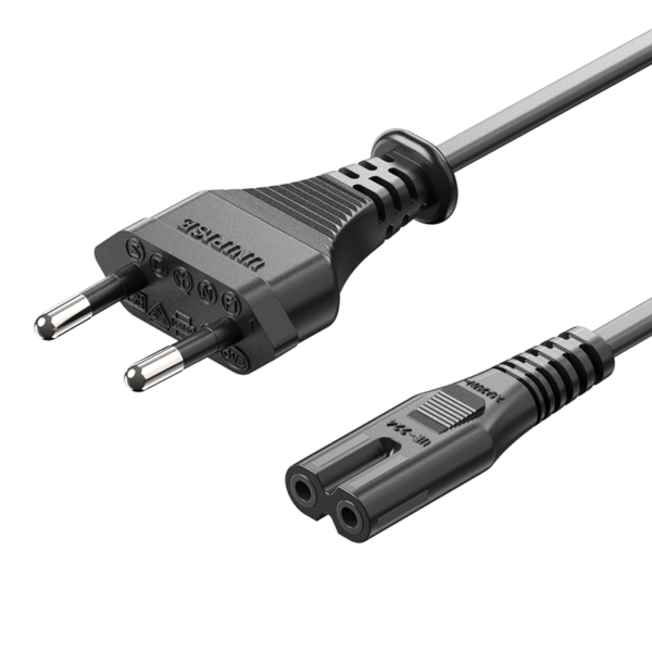 Europlug 2 pólusú/apa -> C7/anya, fekete, PVC, 1,8m, tápkábel