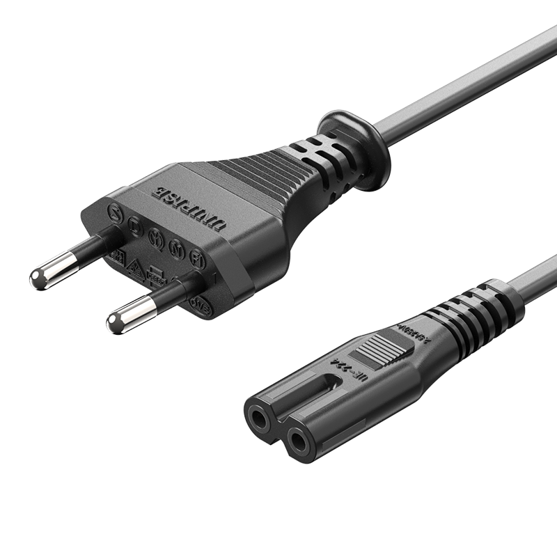 Europlug 2 pólusú/apa -> C7/anya, fekete, PVC, 1,8m, tápkábel