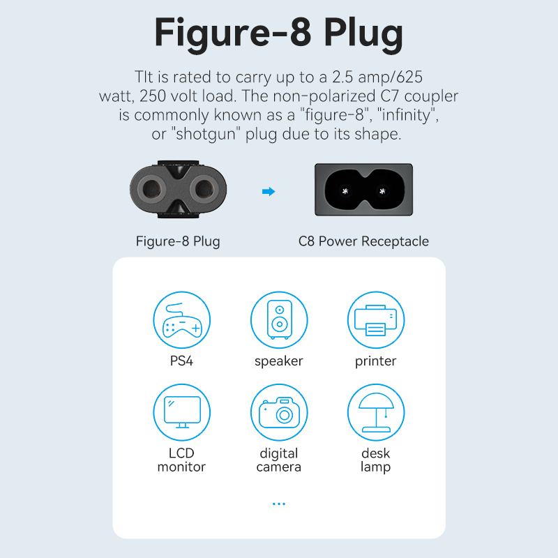 Europlug 2 pólusú/apa -> C7/anya, fekete, PVC, 1,8m, tápkábel