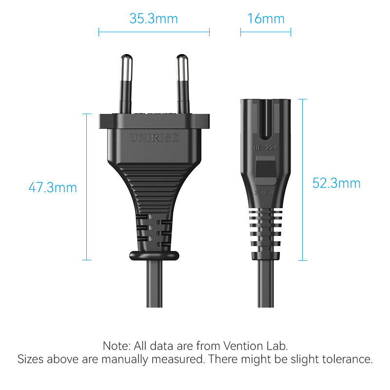 Europlug 2 pólusú/apa -> C7/anya, fekete, PVC, 1,8m, tápkábel